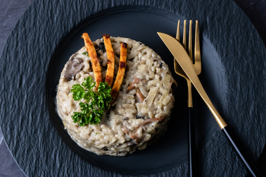 PARISIAN MUSHROOM RISOTTO AND TOMATO MARINATED TEMPEH [Recipe]